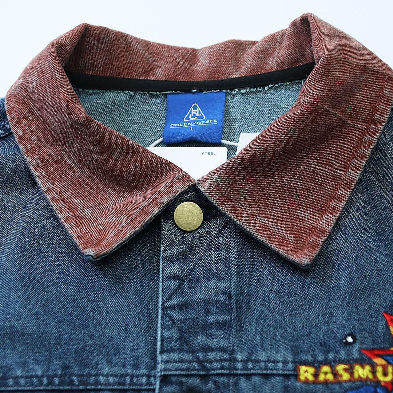 Antique Couple Embroidery Denim Jacket Coat