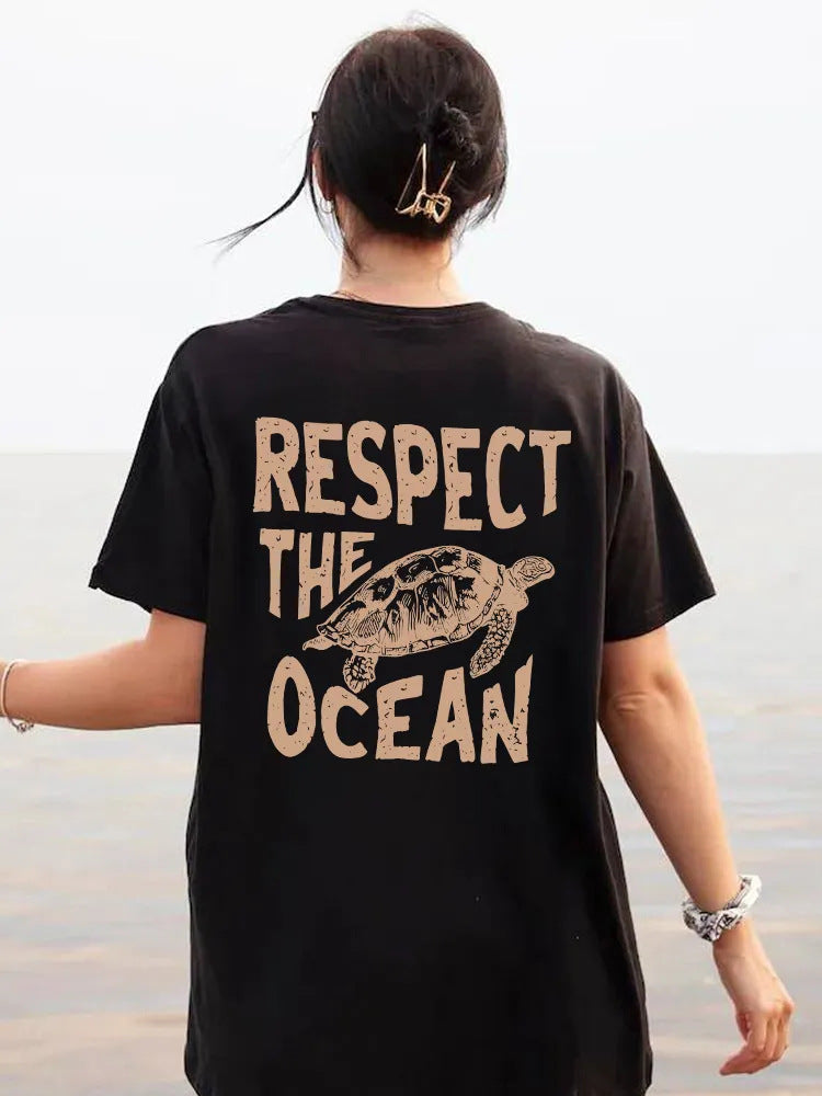 Women's Casual Fashionable Breathable Turtle Printed Short Sleeve
