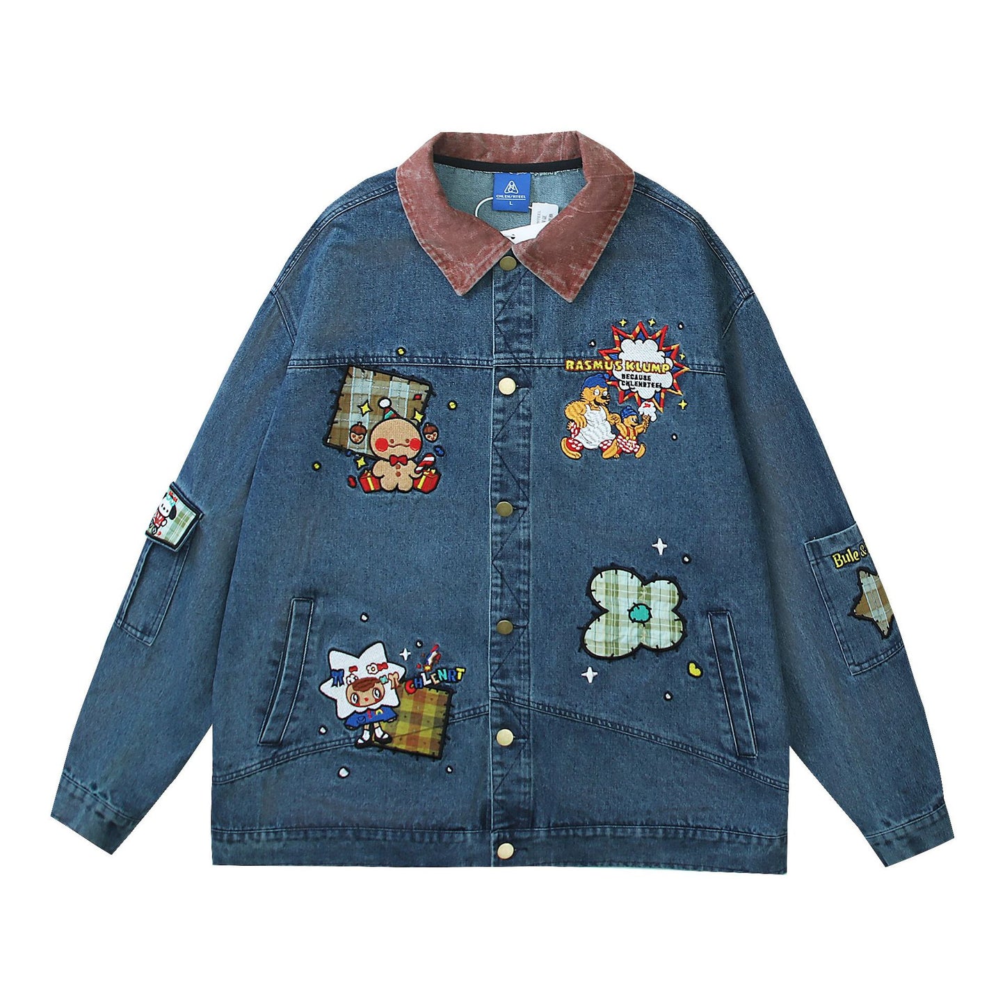 Antique Couple Embroidery Denim Jacket Coat
