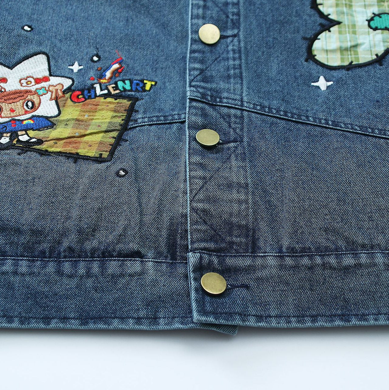 Antique Couple Embroidery Denim Jacket Coat