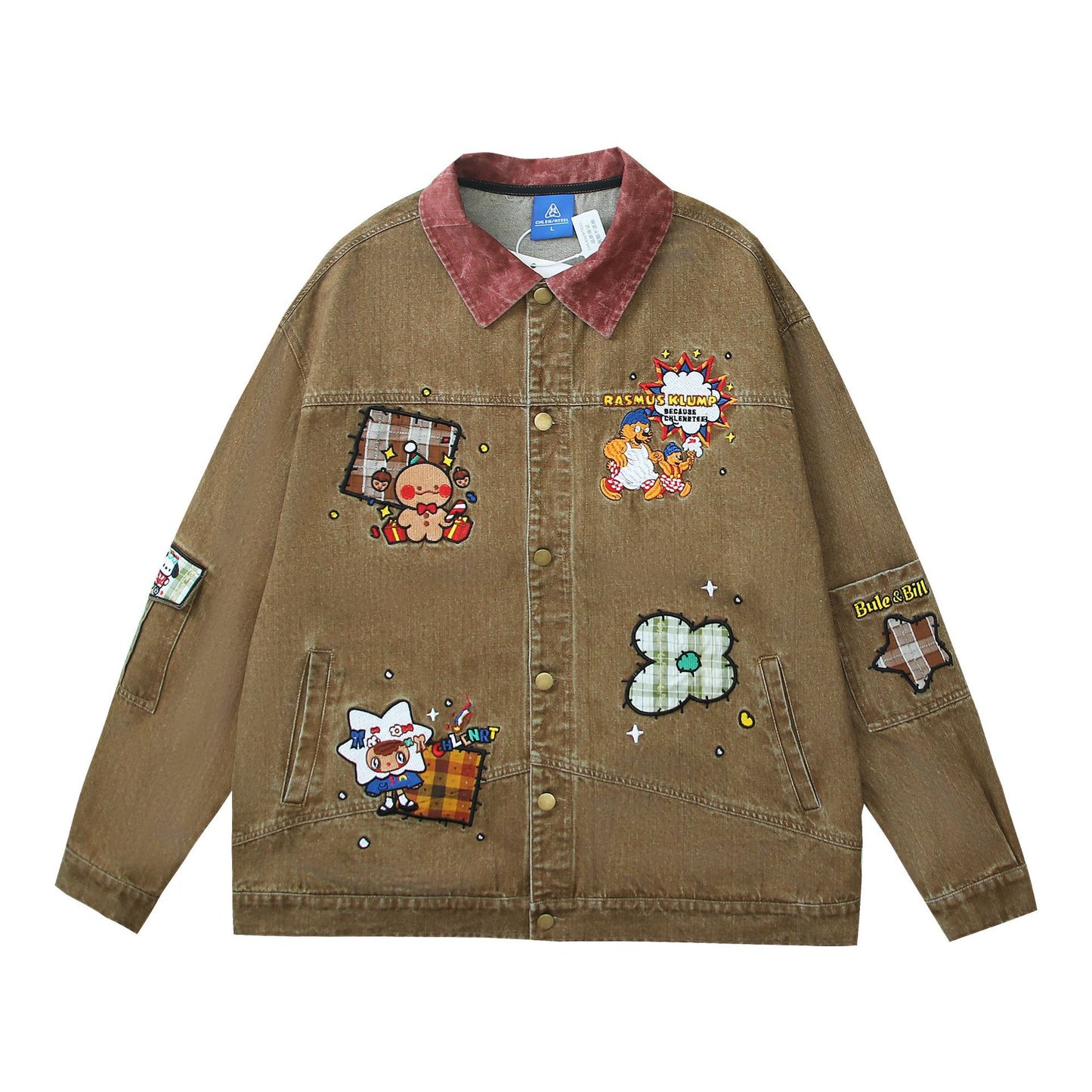 Antique Couple Embroidery Denim Jacket Coat