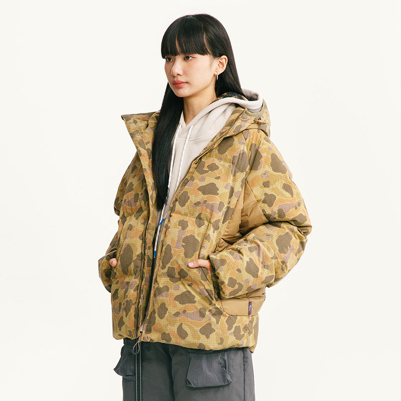 Winter Camouflage White Duck Down Three-proof Warm Coat For Women