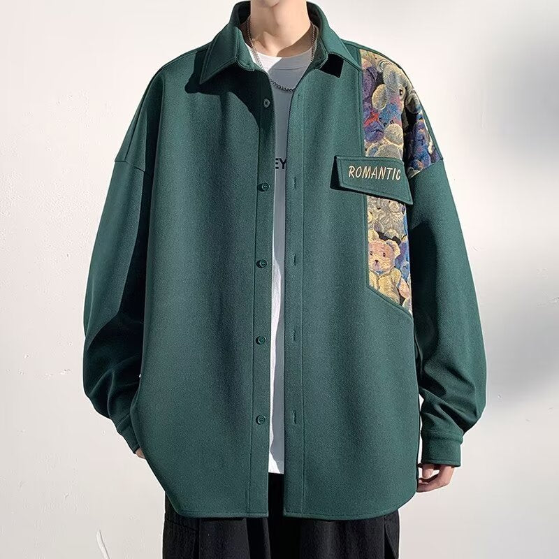 Casual Long Sleeve Lapel Work Clothes Shirt Men's Coat