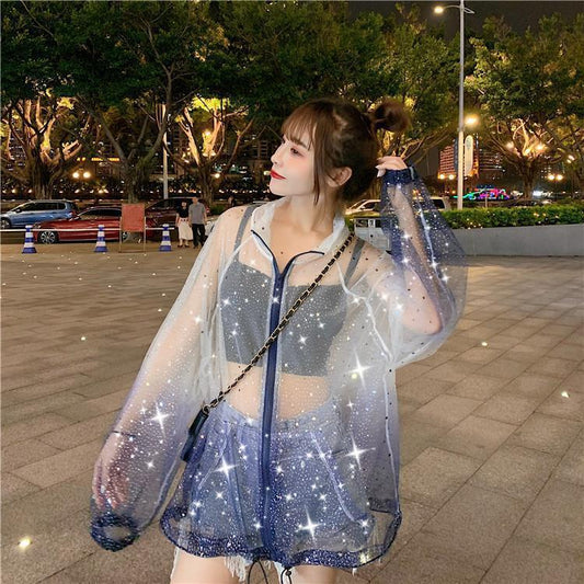 Summer Mesh Sunscreen Clothing Women's Mid-length Ultra-thin And Transparent