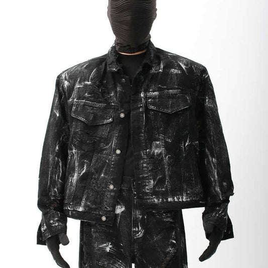 Street Graffiti Washed Make Old Ripped Denim Coat For Men